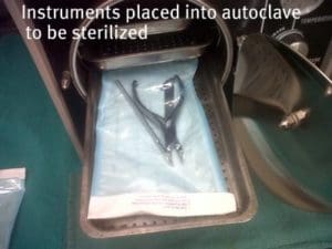 instruments in package in autoclave