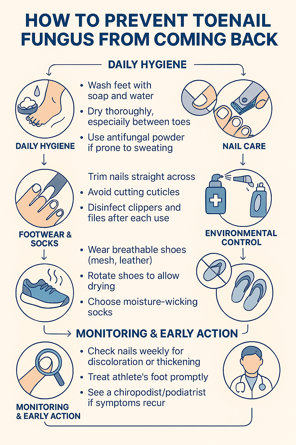 Infographic on how to prevent a fungal nail infection from returning